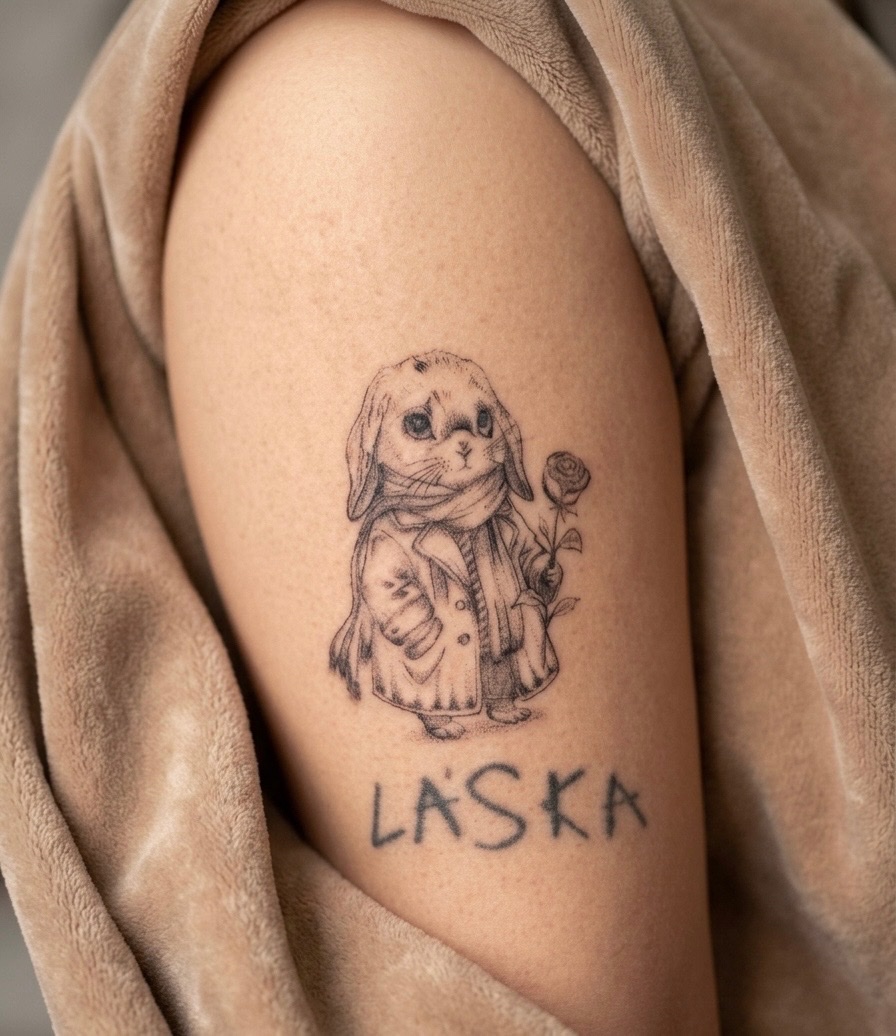 Jemné tetování zajíčka s růží